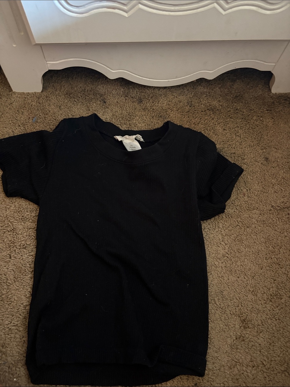 Pink Rose Black Short Sleeve Ribbed Tee for Kids